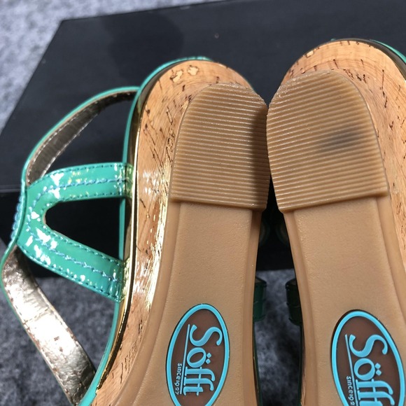 Sofft Sandals Womens Size 7 M Green Patent Leather Wedge Slingback Comfort Shoes - Picture 16 of 16